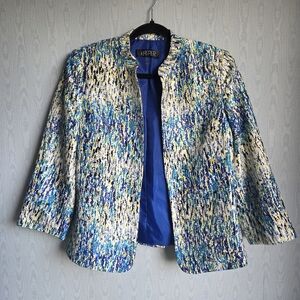 Kasper Multicolor‎ Abstract Long Sleeve Mid Length Open Front Jacket Blazer 6